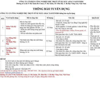 AMAC PASTENERS tuyển dụng