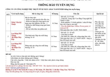 AMAC PASTENERS tuyển dụng