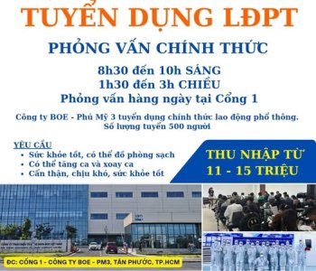Công ty BOE – KCN Phú Mỹ 3 Tuyển dụng chính thức