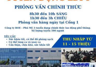 Công ty BOE – KCN Phú Mỹ 3 Tuyển dụng chính thức